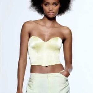 Zara lime green corset crop top strapless satin effect